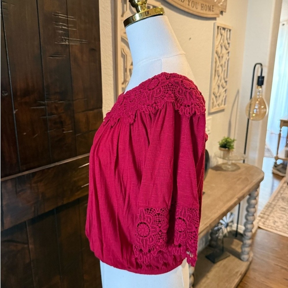 American Rag Magenta Crochet Yoke Peasant Blouse