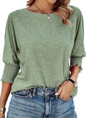Women’s 3/4 Sleeve Crewneck T-Shirt Casual Loose Fit Soft Basic Blouse Top