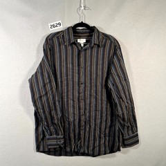 Concepts by Claiborne Shirt Mens Large Black Vertical Striped Casual Button Up