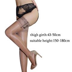 Womens Glossy Oil Shiny Sheer Lace Top Thigh High Silk Stockings Hold Ups