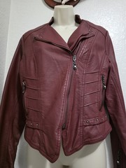 Santelon Women’s Burgundy Zip-Front Lined Biker Jacket w/ Pockets Size XL