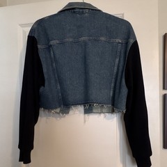 ALLSAINTS Denvi Cropped Jacket Blue/Black Long Sleeve Pockets Women XS/S