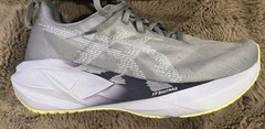 Asics Novablast 5 Womens, Size 8, Gravel/Blue Fade