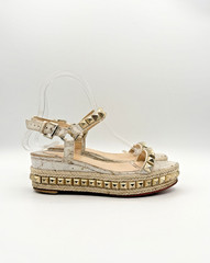 Christian Louboutin Cataclou 60 Cork White & Gold Platform Sandals Sz EU 34