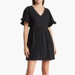 Madewell Black Cotton Gauze Ruffle Sleeve V-neck Mini Dress M