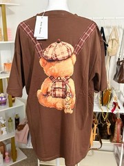 Acne Studios Women’s Brown Teddy Bear Graphic Tee Short Sleeve Crew Neck