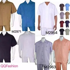 Men’s 2pc Walking Suit Short Sleeve Casual Shirt & Pants Set Solid M2954 .2971