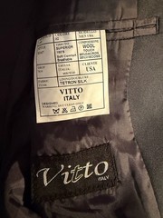 Vitto Italy Super 150s Black 2-Piece Wool Suit 46R 40W Flat Front Single Vent