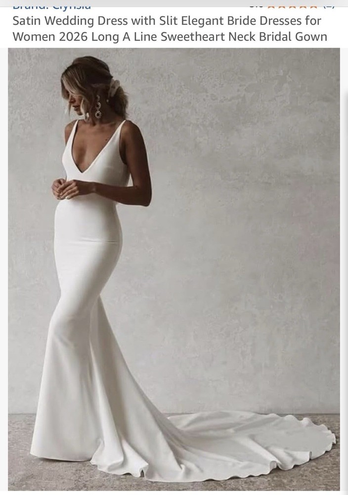 Wedding Dress A Line Mermaid Spaghetti Straps Backless Full Length Train Size 2