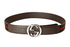 Gucci Leather & Canvas Signature Print Reversible Buckle Belt US 34 IT 85