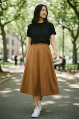 Bagatelle Suade Flow Skirt Womens Small Camel Brown Trendy Zip Chic High Waisted