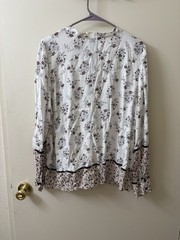 Ann Taylor Factory Women’s XL Floral V-Neck Long Sleeve Pullover Ruffle Blouse