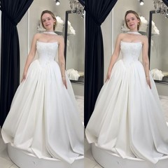 Classic Wedding Dresses Strapless A Line Satin White/Ivory Bridal Gowns