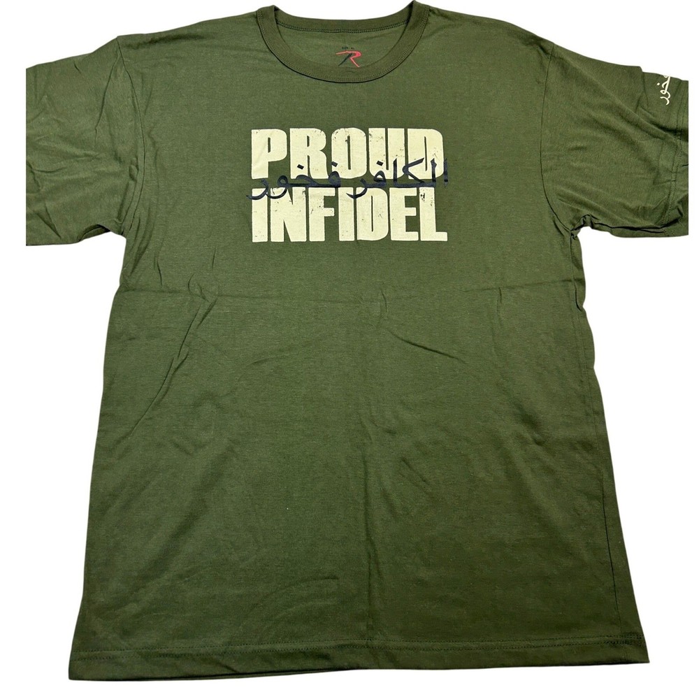 Rothco Mens Proud Infidel Graphic T-Shirt Olive Drab Arabic Script Size XL