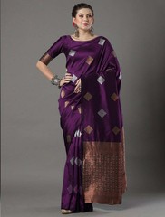 Woven Banarasi Silk Blend Saree with Unstitched Blouse (Magenta)