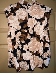 Floating Mums Floral Pink Peach Flowers Silky Cap Sleeve High Neck Blouse Large