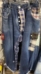 Random Vintage Upcycled Patchwork Flannel Jeans Recycled Mixed Colours Unisex