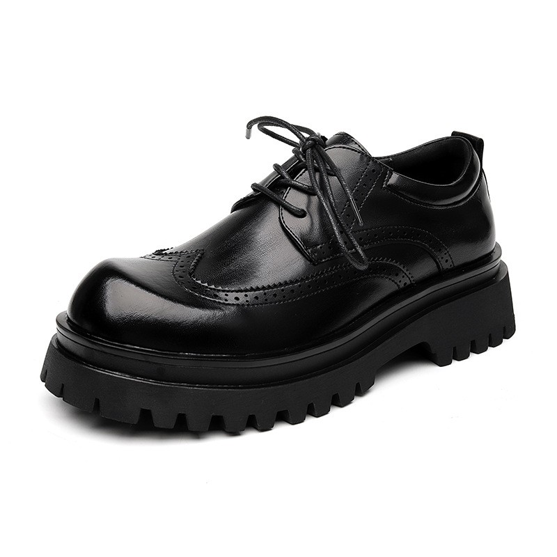 2026 Men’s Thick Sole Big Round Toe Business Brogue Leather Derby Shoes Oxfords