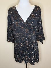 Torrid Woman’s Top Celestial Skulls Black Orange Halloween Size 1