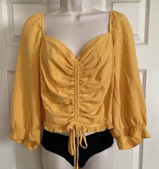 FOREVER 21 + Golden Yellow Sweetheart Neck Balloon Sleeve Adjustable Crop Top 3X
