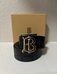 Burberry men’s Check Belt Gold-Tone Buckle Designer Beige Black Size 34-36