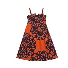 Merona Womens Orange Purple Medallion Scroll Print A-Line Midi Dress Size 2