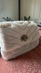 ALDO White Quilted Crossbody Bag Gold Chain Strap Turn Lock Bow Charm