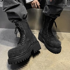 Luxury Designer Thick Sole Shoes Platform Chunky Heels Men Boots Zipper Punk