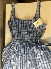 Free Assembly Women’s Blue/White Plaid Smocked Belted Cotton Midi Sundress L