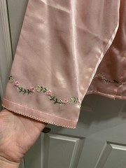 Vtg Kathryn 2 Pc Satin Pajama Set Sz L Pink Sissy Lounge floral embroidery