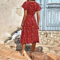 Summer Floral Print Maxi Dress Women Button Up Split Long Flowy Bohemian Beach