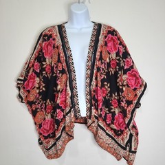 Vtg 90s Y2K Angie Colorful Lightweight Oversized Relaxed Shawl Roses Floral Lg