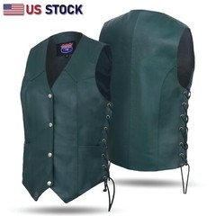 Hunter Green Women Soft Leather Biker Motorcycle Vest Concealed Carry Lady Vest