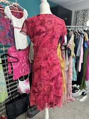Pink Paisley V-Neck Short Sleeve Wrap Dress Tie Bow Knee Length