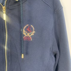 Escada Sport Front Zipper Logo Embroidered Sweatshirt Jacket Drawstring Navy M