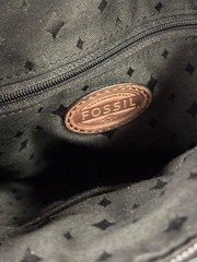 Fossil Black Pebbled Leather Crossbody Bag Purse Brown Trim Brass Hardware