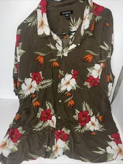GEORGE Hawaiian Shirt Men’s 3XL- Sh. Sleeve Camp RAYON Brown w/ floral D2 54-56