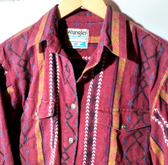 VTG Womens Wrangler Metal Button Up Cotton Shirt Colorful Aztec Cowgirl Western