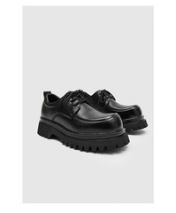Men’s Big Round Toe Platform Thick Sole Dress Lace Up Casual Derby Leather Shoes