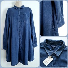 Seasalt Size 24 RRP £ BNWT Blue Jeans Denim Shirt Dress Collared Pockets
