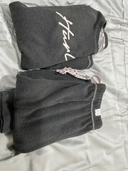 Hurley Women’s Gray Fleece 2-Piece Set Long Sleeve Crew & Drawstring Pants L/G