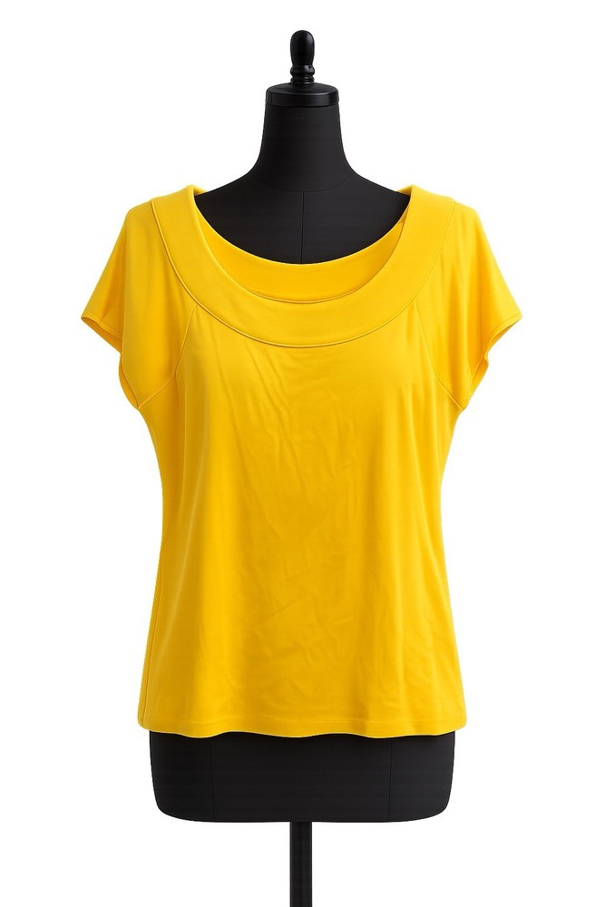 Rafaella Studio Women’s XL Yellow Solid Scoop Neck Short Sleeve Cotton T-Shirt