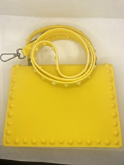 Yellow Studded Satchel Top Handle Bag w/ Detachable Strap, Latch, Silver HW