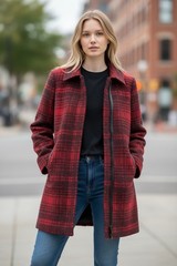 Pendleton Women’s Red And Black Wool Blend Walker Coat Size Small New