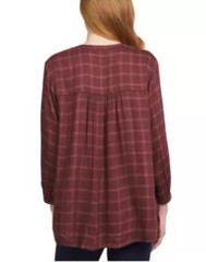 Wrangler Reddish Brown, Plaid Blouse, 3/4 Bracelet Sleeves, Large, 100% Viscose.
