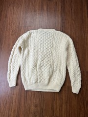 Rue Saint Patrick Sweater Medium Men’s Ivory Cable Knit Pullover Ireland Fisher