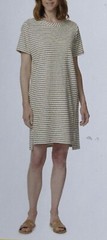 Buffalo Knit Striped Short Sleeve T-shirt Dress ~ Off White / Moss Green ~ Small