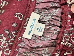 Sundance Women’s Red Paisley Button Front Ruffle Cotton Peasant Blouse, M