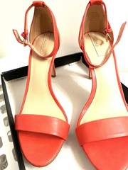 ALDO Red Strappy Ankle Strap Open Toe Faux Leather Buckle Heel US 7.5 AA