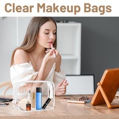 SLRVPVWO 4 Pcs Clear Toiletry Bag, Portable Makeup Cosmetic Bags Pouch White